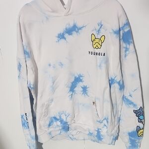 YoungLA White and Blue Tie-Dye Cowl Sweater